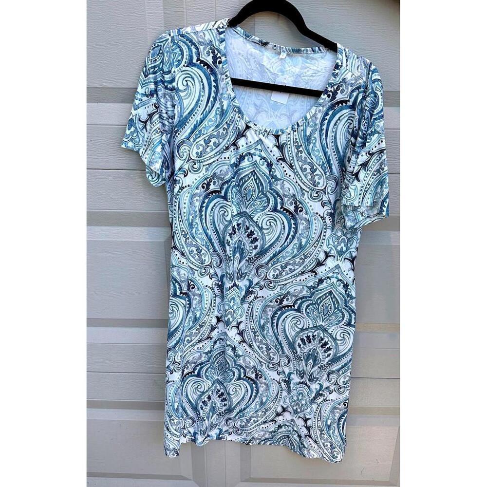 Elegant Blue Paisley Print Dress - Size Large